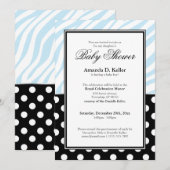 Invitation Baby shower d'impression noir Polka Dot Blue Zebra (Devant / Derrière)