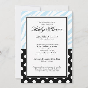 Invitation Baby shower d'impression noir Polka Dot Blue Zebra