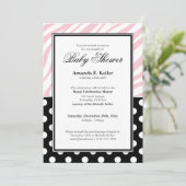 Invitation Baby shower d'impression noir Polka Dot rose Zebra (Debout devant)