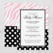 Invitation Baby shower d'impression noir Polka Dot rose Zebra (Devant / Derrière)