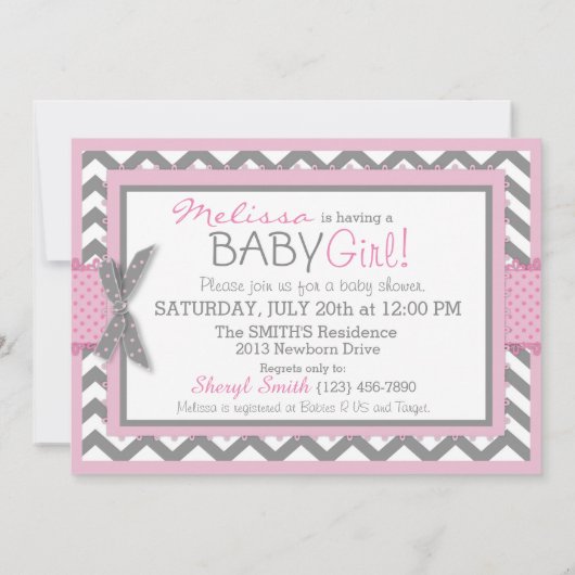 Invitation Baby shower d'impression Pink Elephant Bird et Che (Dos)