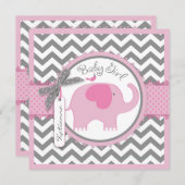 Invitation Baby shower d'impression Pink Elephant et Chevron (Devant / Derrière)