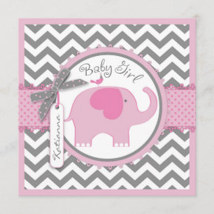 Invitation Baby shower d'impression Pink Elephant et Chevron