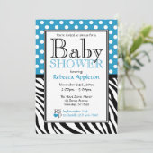 Invitation Baby shower d'impression Polka Dot Blue & Zebra (Debout devant)