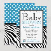 Invitation Baby shower d'impression Polka Dot Blue & Zebra (Devant / Derrière)