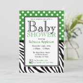 Invitation Baby shower d'impression Polka Dot Green et Zebra (Debout devant)