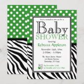Invitation Baby shower d'impression Polka Dot Green et Zebra (Devant / Derrière)