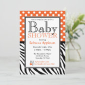 Invitation Baby shower d'impression Polka Dot Orange et Zebra (Debout devant)