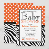 Invitation Baby shower d'impression Polka Dot Orange et Zebra (Devant / Derrière)