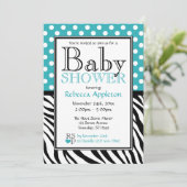 Invitation Baby shower d'impression Polka Dot Turquoise & Zeb (Debout devant)