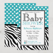 Invitation Baby shower d'impression Polka Dot Turquoise & Zeb (Devant / Derrière)
