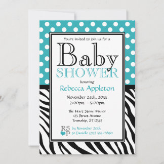 Invitation Baby shower d'impression Polka Dot Turquoise & Zeb