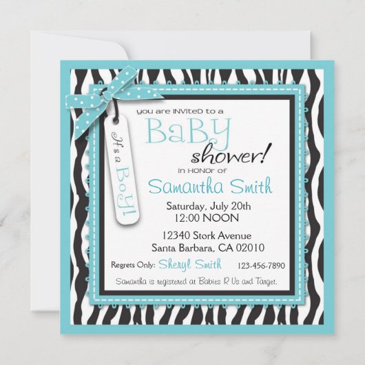 Invitation Baby shower d'impression Zebra et de transport de (Dos)