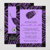 Invitation Baby shower d'impression Zebra noir et violet (Devant / Derrière)