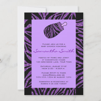 Invitation Baby shower d'impression Zebra noir et violet