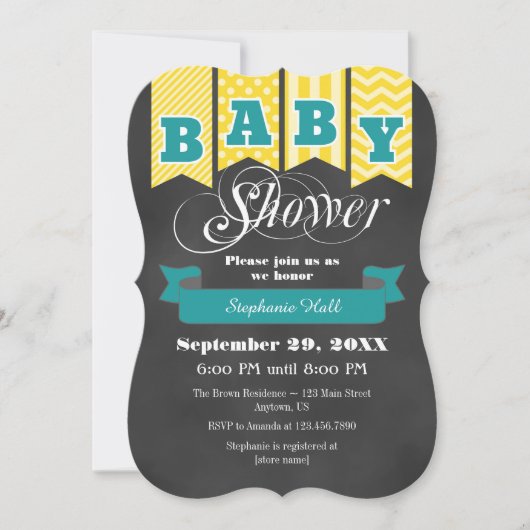 Invitation Baby shower d'indicateur Turquoise Jaune Invitatio (Devant)