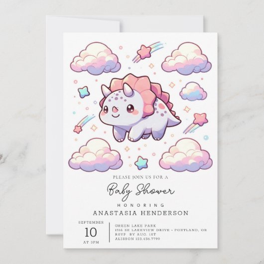Invitation Baby shower Dino Elegant Dinosaur (Devant)