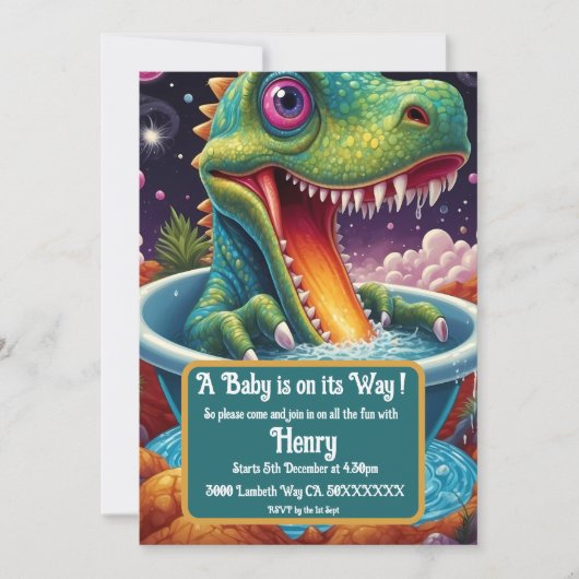 Invitation Baby shower Dino-Mite (Devant)