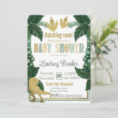 Invitation Baby shower Dino-Rific en or (Debout devant)