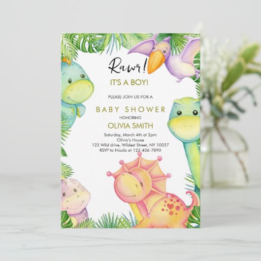 Invitation Baby shower Dinosaur (Debout devant)