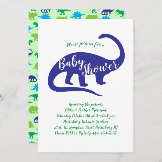 Invitation Baby shower Dinosaur (Devant / Derrière)