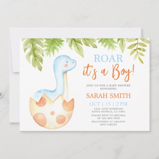Invitation Baby shower Dinosaur (Devant)