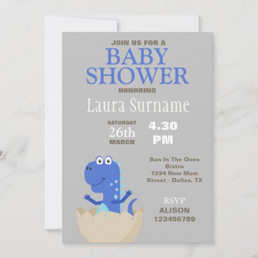 Invitation Baby shower Dinosaur (Devant)