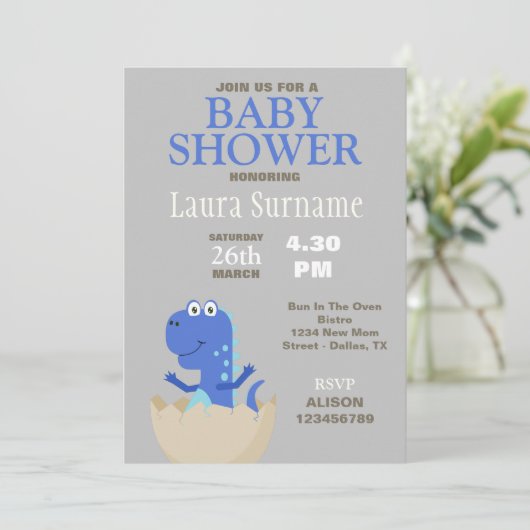 Invitation Baby shower Dinosaur (Debout devant)