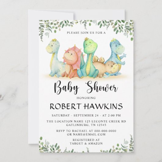 Invitation Baby shower Dinosaur (Devant)