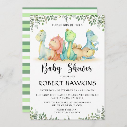 Invitation Baby shower Dinosaur (Devant / Derrière)