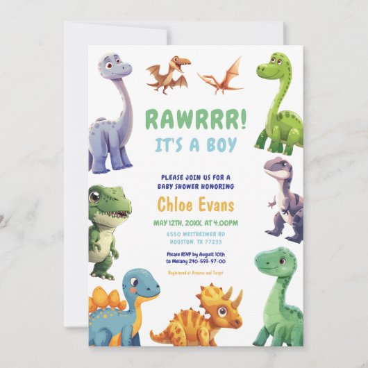 Invitation Baby shower Dinosaur (Devant)