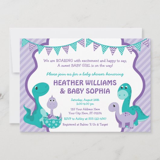 Invitation Baby shower Dinosaur avec enveloppes (Devant)