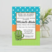 Invitation Baby shower Dinosaur | Bleu et vert (Debout devant)