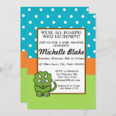 Invitation Baby shower Dinosaur | Bleu et vert (Devant / Derrière)