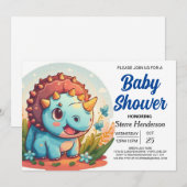 Invitation Baby shower Dinosaur Boy Digital Blue Custom (Devant / Derrière)