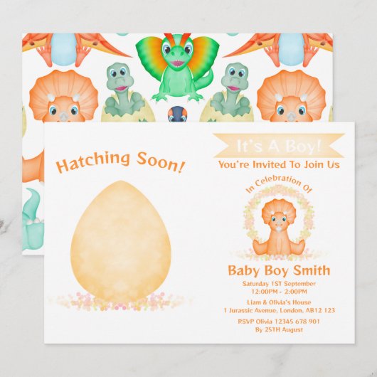 Invitation Baby shower Dinosaur Boy Dino Personnalisé (Devant / Derrière)
