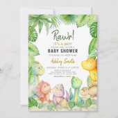Invitation Baby shower Dinosaur Boy verdoyant (Devant)