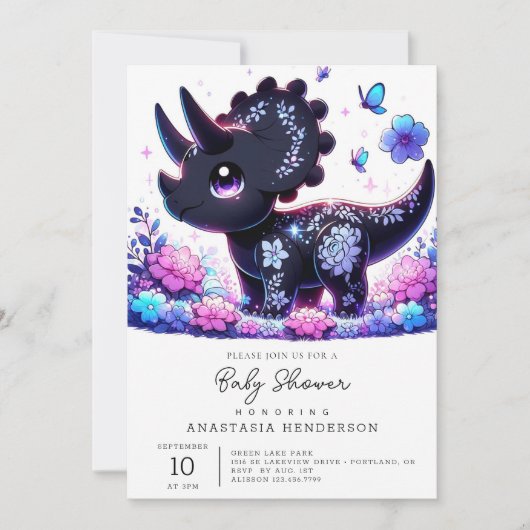 Invitation Baby shower Dinosaur de dessin amusant (Devant)