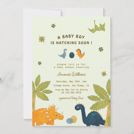 Invitation Baby shower Dinosaur en caricature (Devant)