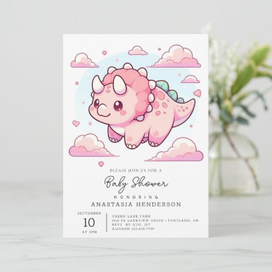 Invitation Baby shower Dinosaur Enchanté Moderne (Debout devant)