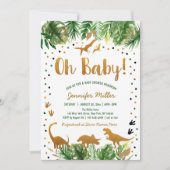 Invitation Baby shower Dinosaur Green Gold Safari (Devant)