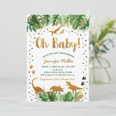 Invitation Baby shower Dinosaur Green Gold Safari (Debout devant)