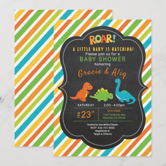 invitation baby shower dinosaure (Devant / Derrière)