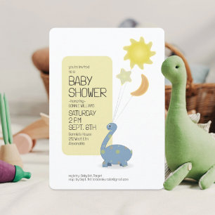 Invitation Baby Shower Dinosaure Bleu avec Ballons Mylar