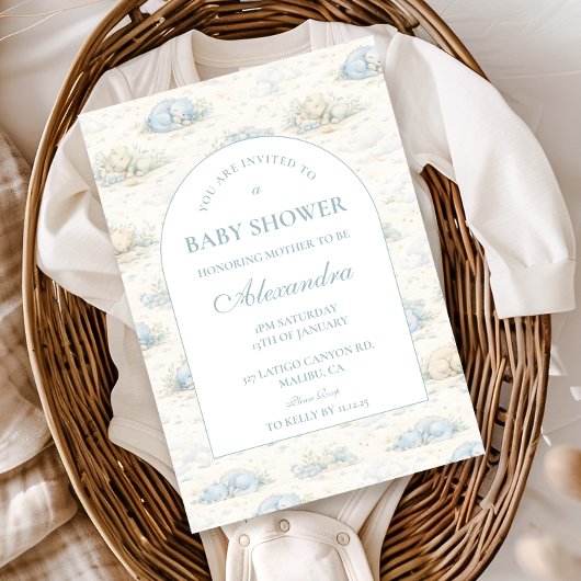 Invitation Baby Shower Dinosaure Bleu Douce