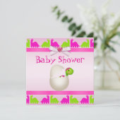 Invitation Baby shower Dinosaure de la petite fille nouvellem (Debout devant)