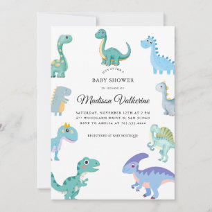 Invitation Baby Shower Dinosaure Élégant Blanc