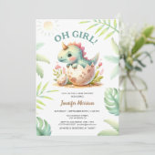 Invitation Baby shower Dinosaure fille rose mignonne Dino (Debout devant)