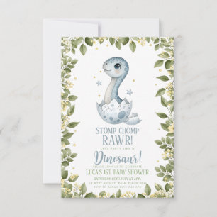 Invitation Baby Shower Dinosaure Fleur Sauvage Aquarelle