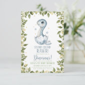 Invitation Baby Shower Dinosaure Fleur Sauvage Aquarelle (Debout devant)